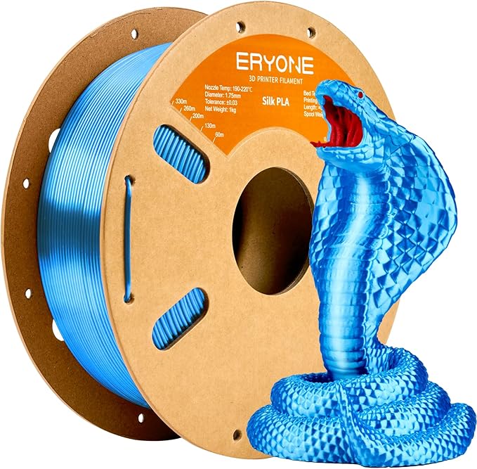 ERYONE Silk PLA Filament for 3D Printer, 1.75mm +/- 0.03mm, 1kg (2.1LBS)/Spool, Silk Blue by ERYONE
