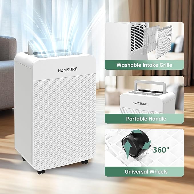 HUMSURE 4500 Sq. Ft 80 Pints Dehumidifier for Basement and Home, Bathroom, Bedroom, Equipped With Drainage Hose, Automatic Defrosting, 24-Hour Timer Function - Image 8