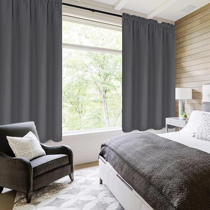 DWCN Kitchen Curtains for Small Windows 45 Inch Length 2 Panels Set, Solid Thermal Insulated Energy Saving Rod Pocket Window Treatment Curtains Blackout Drapes (W38 x L45 Inch, Dark Grey) - Image 3