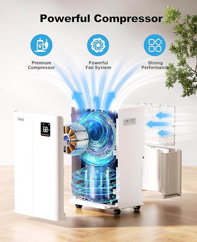 50 Pint Dehumidifier for Large Rooms & Basements, Up to 4,500 Sq.Ft, Automatic Humidity Control with Continuous Drain, Quiet 40dB, 24-Hour Timer, Wheels & Child Lock - Image 3