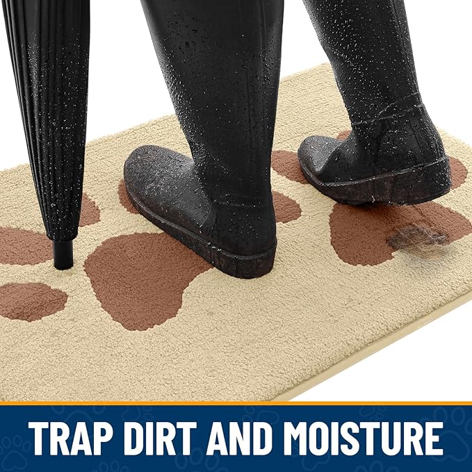 Smiry Dog Door Mat for Muddy Paws, Absorbs Moisture and Dirt, Low-Profile Entryway Mat with Non-Slip Backing, Entry Indoor Outdoor Doormat for Inside Floor (30x20 Inches, Light Beige, Paw) - Image 2
