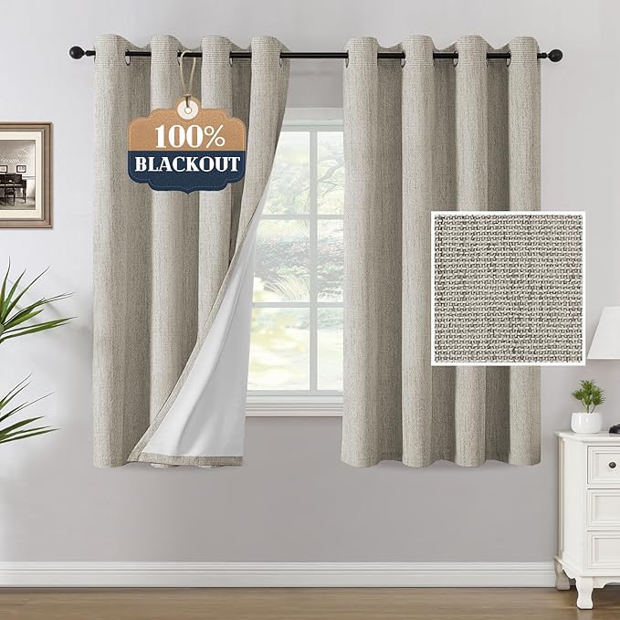 H.VERSAILTEX Chenille Linen Blackout Curtains for Bedroom 63 Inches Long Thermal Insulated Textured Linen Look Curtains with White Flocking Coating Back, Oyster Grey(Not Solid) by HVERSAILTEX