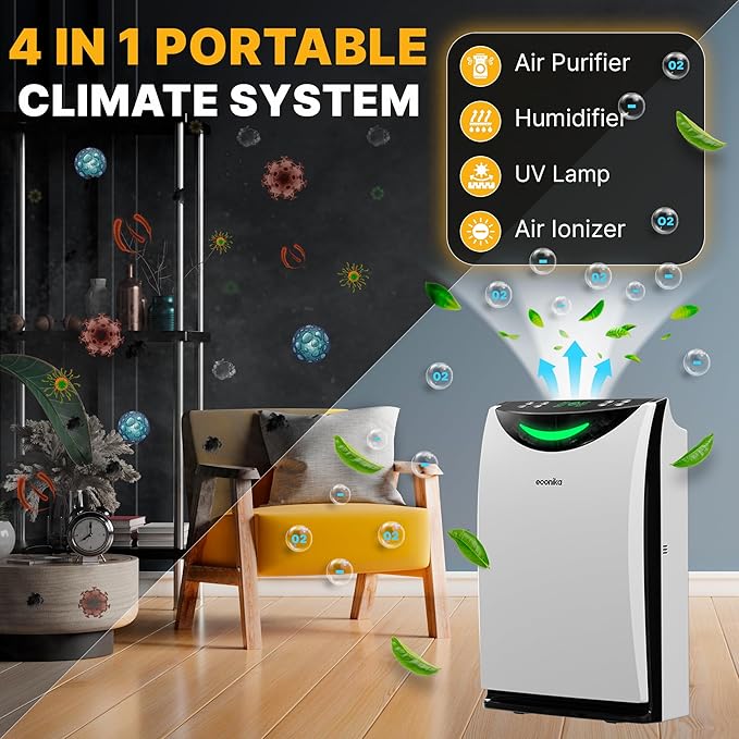 Air Purifier and Humidifier Combo – HEPA Air Purifier with UV Light, Quiet for Bedroom and Living Room – Whole House Large Room Cleaner - Image 2