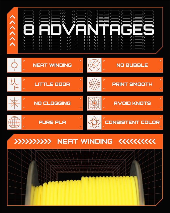 R3D PLA Filament 1.75mm, 0-370 mm/s High Speed PLA Printing, Dimensional Accuracy +/- 0.02mm, 1KG (2.2lbs) Clear Plastic Spool 3D Printer Filament (Yellow) - Image 6