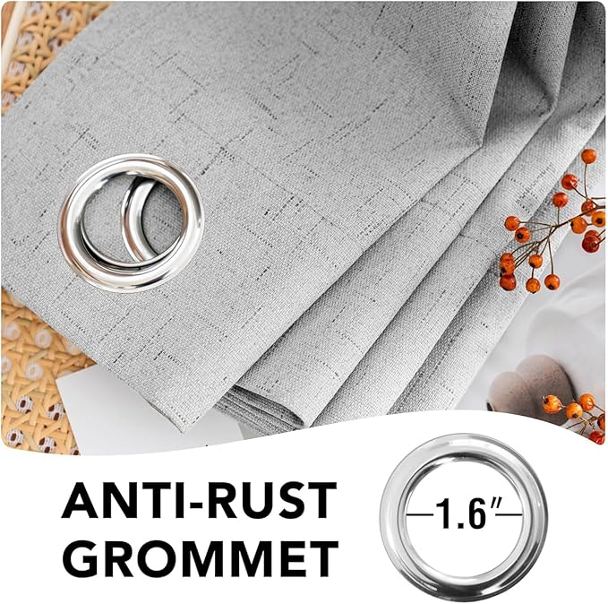 H.VERSAILTEX Linen Curtains 100% Blackout Curtains for Bedroom 90 inch Long Full Light Blocking Nature Linen Blended Window Curtains for Living Room Nickel Grommet (2 Panels, Glacier Gray) - Image 6