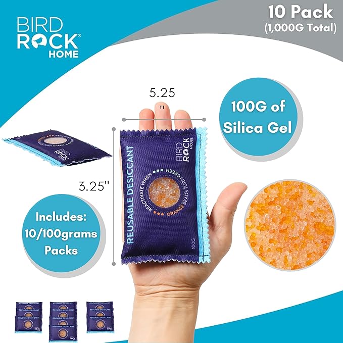BIRDROCK HOME Reusable Desiccant Pack 100g (10-Pack) – Silica Gel Moisture Absorber & Humidity Control Packs for Electronics, Camera Bags, Gun Safes, Luggage & Storage - Image 3