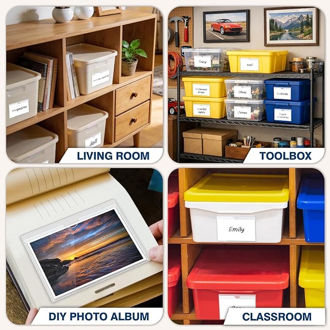 H4D 24 Pack Labels for Storage Bins, 3" x 5" Plastic Clear Adhesive Index Card Holders, Tote Label Pockets for Organizing Storage, Library Card, Shelves - Image 6