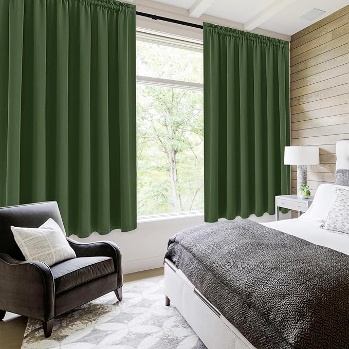 DWCN Blackout Curtains for Living Room Thermal Insulated, Energy Saving & Noise Reducing Bedroom Curtains, Olive Green, W 70x L 63 Inch, Set of 2 Rod Pocket Curtain Panels - Image 2