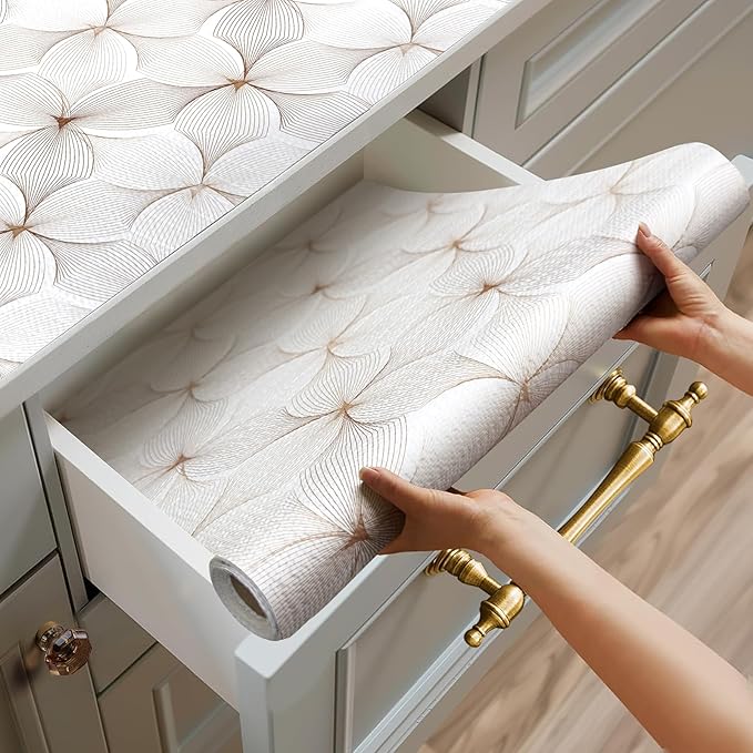 Shelf Liner for Kitchen Cabinets,Non Adhesive Cabinet Liner,Non-Slip Drawer Liner,Waterproof Shelf Liner Easy to Clean Strong Grip Liner for Cabinets,Drawers,Cupboard，(Flower 12 inx16.4 FT) by Quttisay