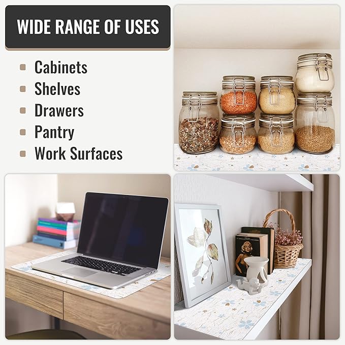 RAY STAR 18 Inch x 48 Inch Shelf Liner, Non Adhesive Floral White Cabinet Liner for Pantry Drawer Vanity, Strong Grip Non Slip Waterproof, Pretty Shelf Liners for Kitchen Cabinets (Signature Delivery) - Image 7
