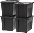 IRIS USA 20 Gallon Heavy Duty Storage Totes with Easy-Grip Handles, 4 Pack - Large Bins with Lids Garage Organizing Tubs, Durable Stackable Utility Containers, Made in USA - Black by IRISUSA