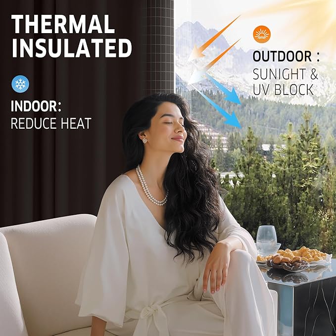 RYB HOME Outdoor Curtains for Patio Waterproof Tab Top Block Sunlight Thermal Insulated Privacy Assured Thick Outside Curtains for Deck, Balcony, Pool, W52 x L108, Brown, 1 Panel - Image 3