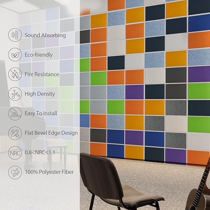 12 Pack Acoustic Panels Self Adhesive Sound Proof Foam, High Density Sound Acoustic Panel, 16X12X0.4 Inch 4:3 Rectangle Panels in Home, Office, Reccording Room, Studio, more(Orange-Red) - Image 5