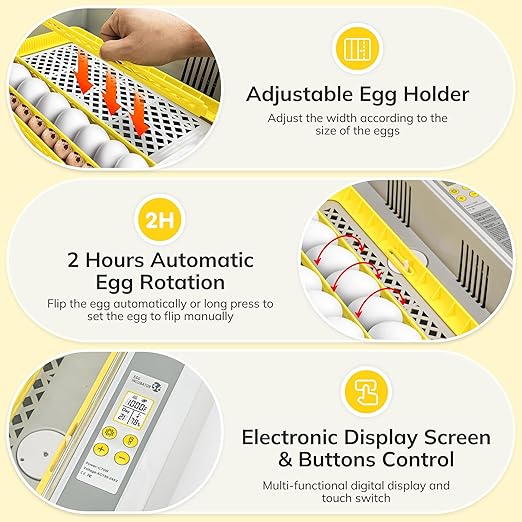 36-60 Egg Incubator with Automatic Egg Turning and Humidity Control, Chicken Egg Incubator with Digital Display, Adjustable Egg Incubators for Hatching Eggs Include Chicken Duck Quail Eggs - Image 4