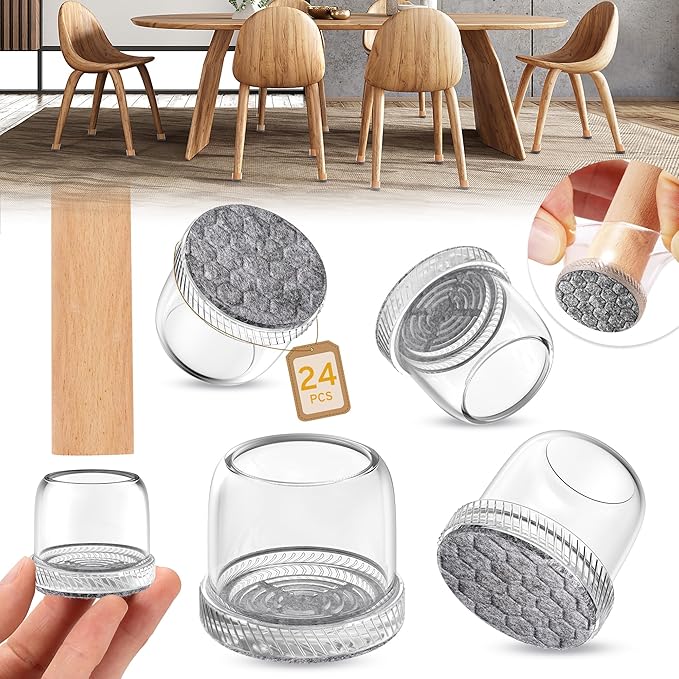 24PCS Round Chair Leg Floor Protectors, Furniture Sliders, Chair Leg Protectors for Hardwood Floors, Non-Slip Felt Furniture Pads, Silicone Cap Covers to Protect Floors, (Fit 0.75" - 1.1") by Indemo