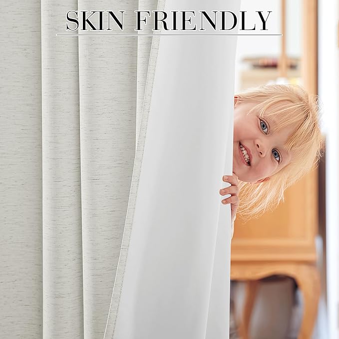 RYB HOME Ivory White 100% Blackout Curtains for Bedroom, Linen Drapes Back Tab&Rod Pocket, Thermal Insulated Privacy Assurd Curtains for Sliding Glass Doors/Dining/Living Room, W52 x L108, 2 Panels - Image 6