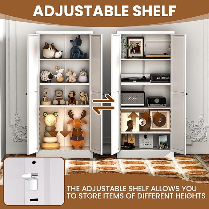 72" Tall Metal Pantry Cabinet with 2 Doors and 5 Adjustable Shelves, Freestanding Kitchen Storage Cabinet, Large White Cupboard Organizer for Kitchen Dining Room Living Room Bathroom,Assembly Required - Image 5