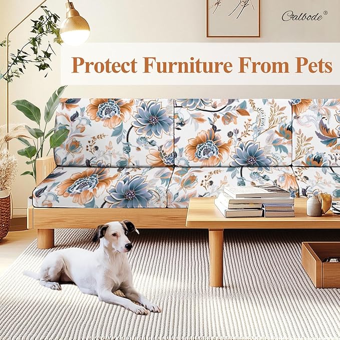 8Pcs High Elastic Digitally Printed Sofa Seat Cushion Cover, Soft & Comfortable Reusable Floral Print Stretch Couch Cushion Slipcover for Outdoor Furniture Protector Replacement, All-Season - Image 5