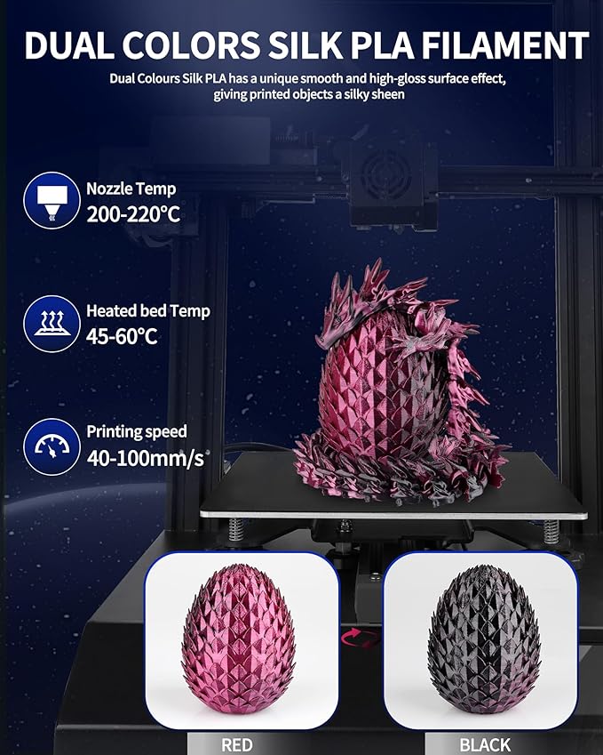LANDU Silk Dual Color PLA Filament 1.75mm 1KG, 3D Printer Filament Dimensional Accuracy +/- 0.02mm, Coextrusion Filament PLA Shiny Filament Fits for Most FFF 3D Printers,1KG Spool (2.2lbs) Red Black - Image 3