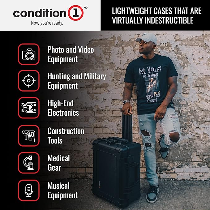 Condition 1 25" Large Rolling Hard Travel Case Model 287 Lockable Storage Box, Waterproof Dustproof Protective Luggage with Handle, Made in USA, 24.53"x19.55"x10.95" Black - Image 4