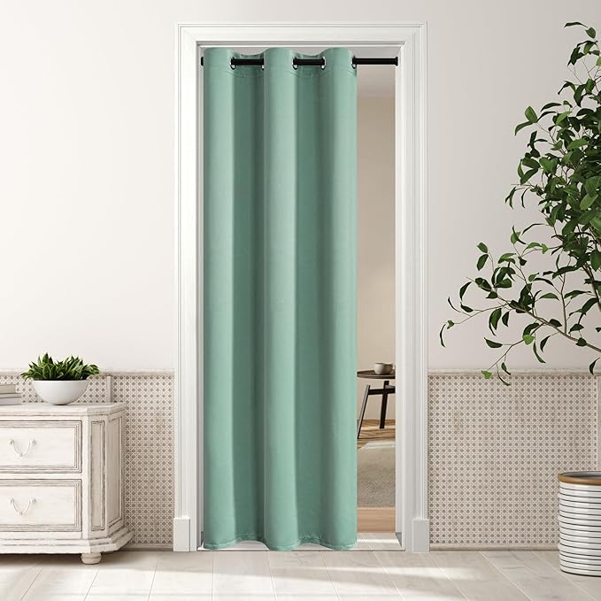 MYSKY HOME Aqua Closet Curtains for Doorway Blackout Door Curtain for Living Room Grommet Room Darkening Curtain for Bedroom Thermal Insulated Bluish Green Curtain, 1 Curtain Panel, 34 x 80 Inch by MYSKYHOME