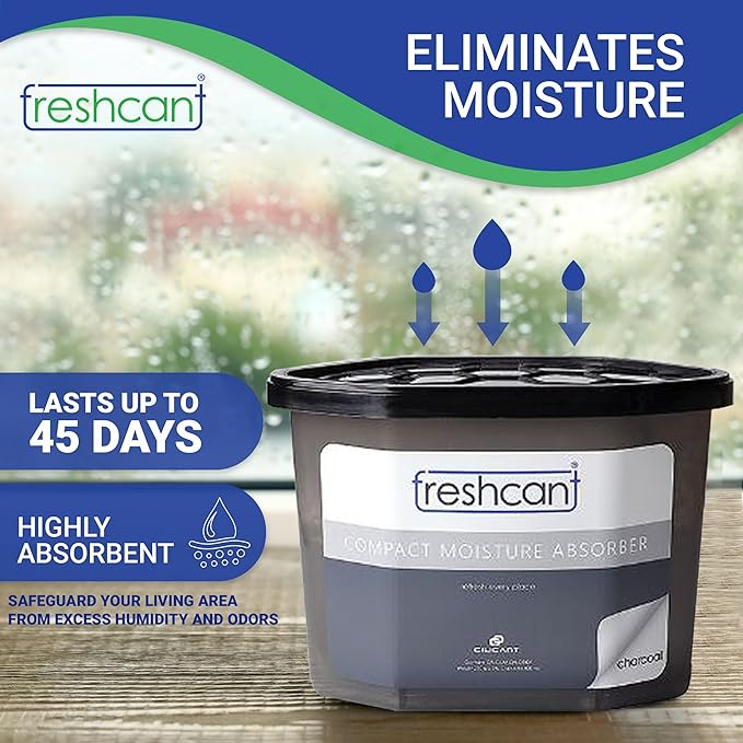 Freshcant Moisture Absorber Bundle, Room and Closet Freshener, Moisture and Odor Absorber for Home, Rooms, Basement, Garage, Prevents Musty Odor, Controls Moisture, Pack of 3, Charcoal - Image 5