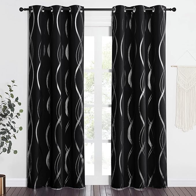 NICETOWN Blackout Curtain Panels 84 inches - Light Reducing Thermal Insulated Solid Grommet Blackout Curtains/Panels/Drapes for Living Room/Nursery/Kids Room (Set of 2, 34 inches Wide, Black) - Image 2