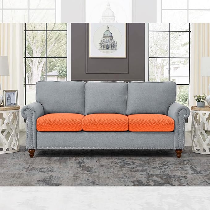 Fuloon Waterproof Couch Cushion Covers, Stretch Sofa Seat Cushion Slipcovers Solid Washable Furniture Protector Suitable for Armchair Loveseat Sofa (Orange, 3 Pieces) - Image 8