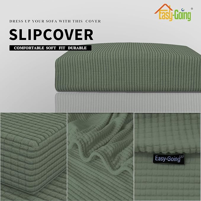 Easy-Going Stretch Loveseat Cushion Cover Sofa Cushion Furniture Protector Sofa Seat Sofa Slipcover Sofa Cover Soft Flexibility with Elastic Bottom(Loveseat Cushion, Greyish Green) - Image 6