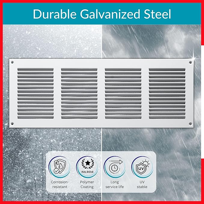 14x4 Vent Cover (Duct Opening) - White HVAC Return Air Grille for Wall and Ceiling - Metal AC Vent Cover with Mesh - Rectangular Ventilation Register - External Dimensions: 15.75" W x 5.91" H - Image 3