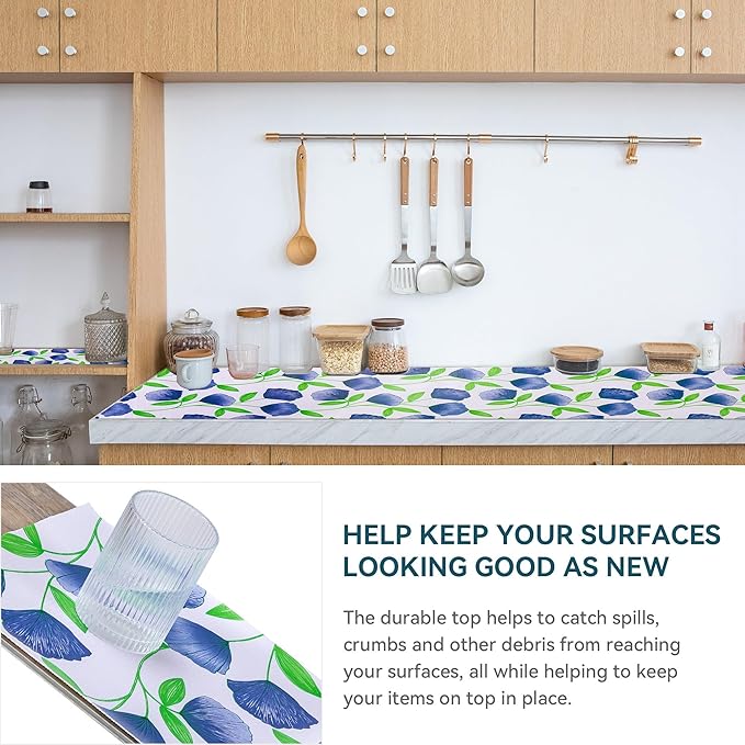 2 Rolls 12" W x 120" L Floral Drawer and Shelf Liner for Cabinets, Non-Adhesive Strong Grip Non-Slip Flower Shelf Cabinet Kitchen Shelf Liners for Kitchen Cabinets - Image 3