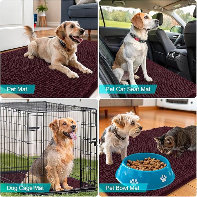 OLANLY Dog Door Mat for Muddy Paws 50x30, Absorbs Moisture and Dirt, Absorbent Non-Slip Washable Doormat, Quick Dry Chenille Mud Mat for Dogs, Entry Indoor Entryway Carpet for Inside Floor, Russet - Image 7