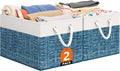 Storage Bin,Collapsible Storage Basket For Organizing,Large Storage Boxes With Rope Handles,Storage Containers,White & Blue,2 Pack by StorageTastic