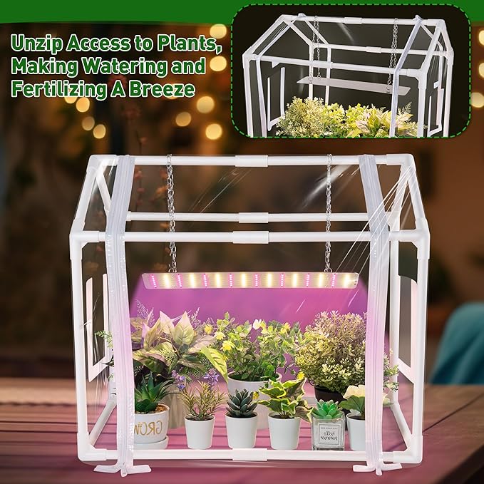 Meonum Mini Greenhouse for Indoor Outdoor, Portable Green House with 15W Plant Dimmable LED Grow Lights, Timer, 3 Light Color Mode for Indoor Outdoor Seed Starter Tray(23.6"x15.7"x19.6") - Image 7