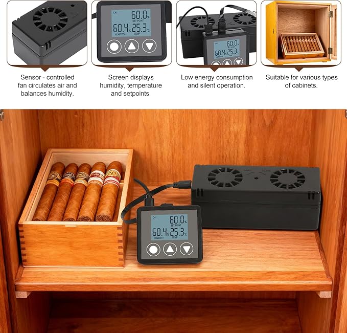 Electric Cigar Humidifier for Cigar Humidor Box - Dual-Fan Sensor-Controlled + LCD Humidity & Temperature Display, Multi-Device Connection Supported, for 40-180 Cigars 1V1 - Image 5