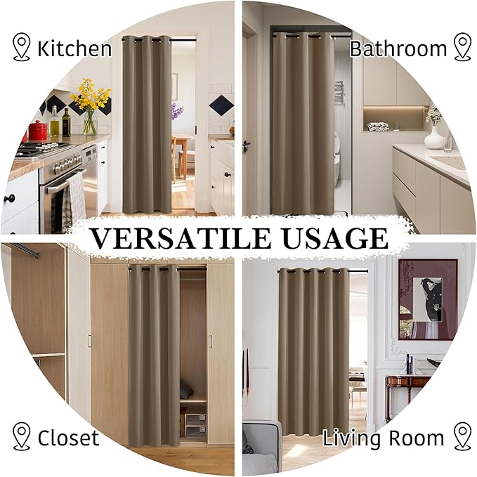 RYB HOME Extra Wide 100% Blackout Patio Door Curtain 96 inch Long, Grommet Room Darkening Room Divider Drapes, Sliding Door Curtains for Living Room/Bedroom Large Window, Mocha, W100 x L96 - Image 5