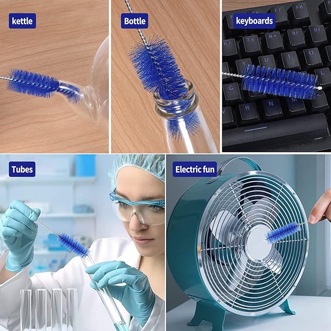 CiaraQ Bottle Cleaning Brushes, 8 Inch Nylon Tube Brush Set, Cleaner for Narrow Neck Bottles Cups with Hook, Set of 10pcs. - Image 7