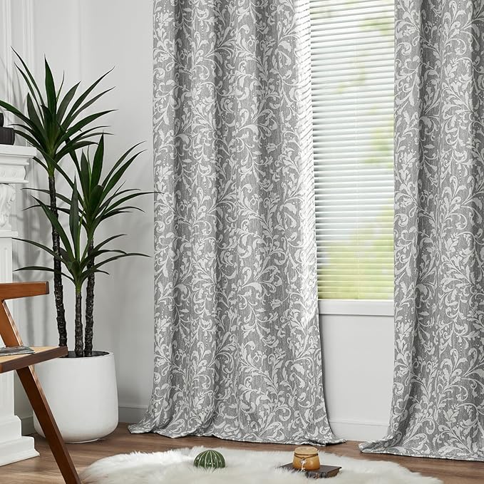 Vangao Grey 100% Blackout Curtains 84 Inches Long for Bedroom Flower Curtains for Living Room Grommet Thermal Insulated Farmhouse Vintage Window Drapes 2 Panels - Image 7