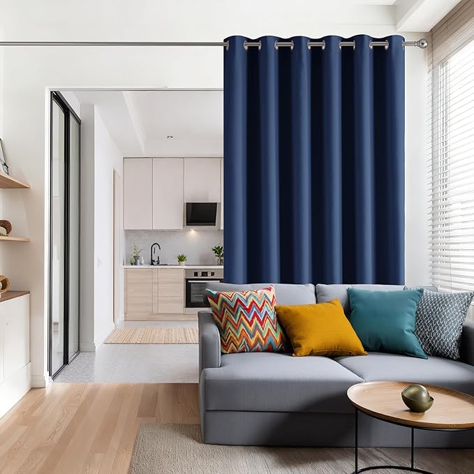 RYB HOME Blackout Thermal Insulated Curtains, Portable Curtain for Sliding Glass Door/Storage/Space Room Divider, Large Window Treatment Room Divider Panel, W80 x L84, Navy Blue, 1 Panel - Image 2