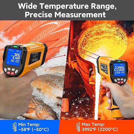 -58°F to 3992°F High-Temp Infrared Temperature Gun, Industrial Laser Thermometer Gun High Precision Triple Laser Non-Contact Pyrometer Termometer for Furnace, Kiln, Forge, Furnace, Engine, HVAC - Image 4