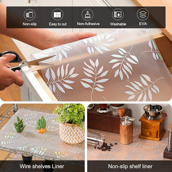 Cooyes Shelf Liner – Premium Non-Adhesive Cabinet & Drawer Liner for Kitchen – Waterproof Shelf Paper with Modern Pattern – Durable EVA Cabinet Mat – Easy to Cut （24" W x 360" L） - Image 4