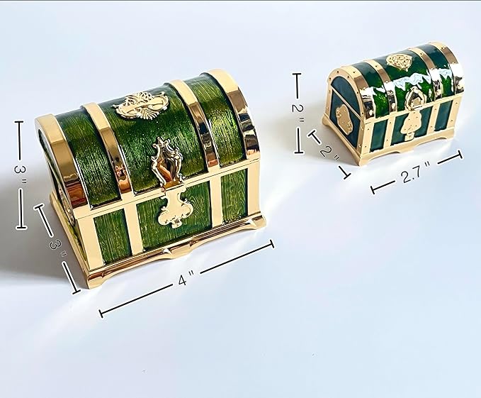Retro Jewelry Box Arched Vintage Rectangular Metal Chest Necklace Ring Earrings Storage Case for Women Girls (Golden Transparent Green, S) - Image 3