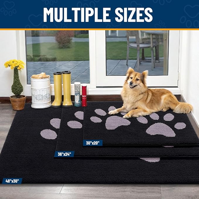 Smiry Dog Door Mat for Muddy Paws, Absorbs Moisture and Dirt, Low-Profile Entryway Mat with Non-Slip Backing, Entry Indoor Outdoor Doormat for Inside Floor (30x20 Inches, Black and Grey, Paw) - Image 3