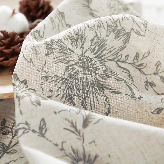 jinchan Lined Linen Blend Curtain Floral Curtains for Living Room 96 Inches Long Grey Peony Flower Printed Curtain Back Tab Farmhouse Patterned Drapes Bedroom Window Curtains Set 2 Panels - Image 9