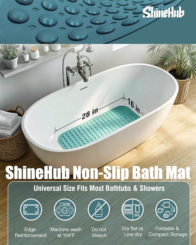 Heavy Duty TPE Bathtub Mat - 166 Suction Cups Non-Slip Shower Mat with Drainage Holes - Durable in-Stall Bath Mat for Daily Use - 28x16 Inches, Smoke Pine Green - Image 6