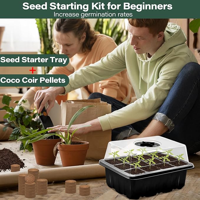 Zeedix 2 Set Seed Starter Tray Kits with Soil, 2 Pack Seed Trays with 30 Pack Coco Coir Pellets, Adjustable Humidity Germination Tray with Dome Lids for Indoor Plants, Greenhouse for Vegetables Garden - Image 6