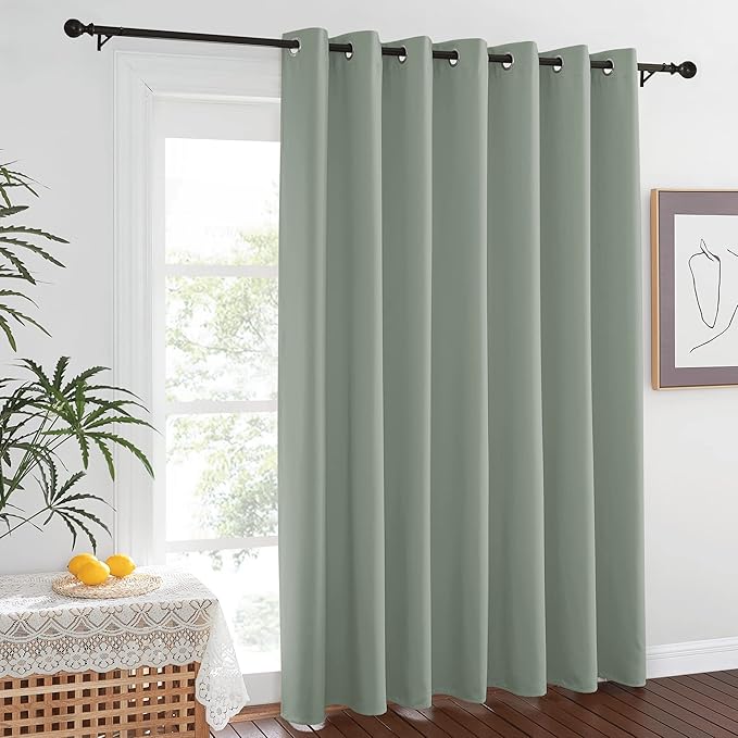 NICETOWN Room Separating Divider, Greyish Green Room Divider Curtain Screen Partition, Function Thermal Blackout Patio Door Curtain, Sliding Door Insulated Curtain for Patio, 8.3ft Wide x 10ft Long - Image 8