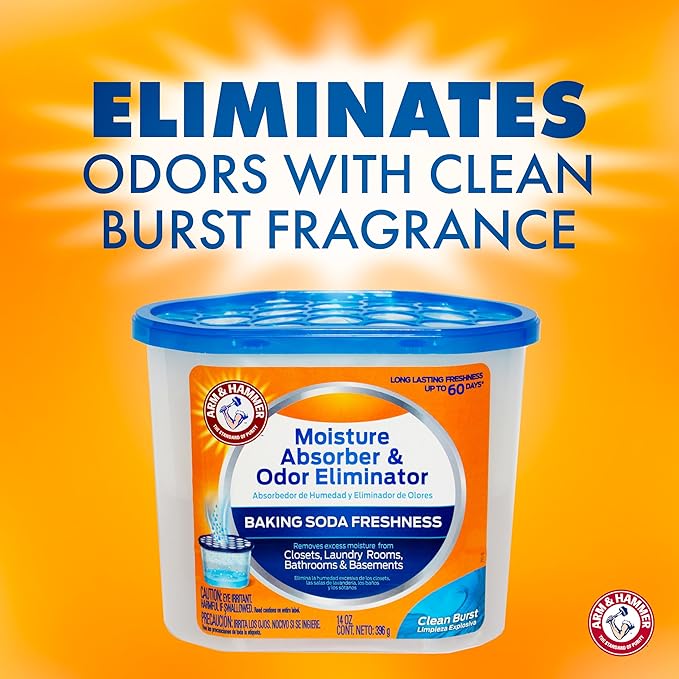 Arm & Hammer Clean Burst Moisture Absorber and Odor Eliminator Tubs, 14 oz., 6 Pack, Attract and Trap Excess Moisture, Eliminate Musty Odors, Convenient and Effective - Image 3