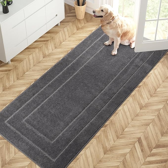 PURRUGS Dirt Trapping Door Mat 32" x 70", Non-Slip/Skid Machine Washable Entryway Rug, Dog Doormat, Super Absorbent Welcome Mat for Muddy Wet Shoes and Paws, Grey by PURRUGS
