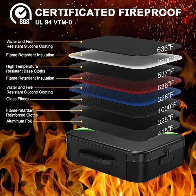 Noiposi Document Organizer with 5200℉ Heat Insulated, 16.1"x11.4"x4.3" Waterproof and Fireproof Document Box with Lock, Home Strong Fireproof Safe Storage Box for Legal Size Documents and File - Image 2